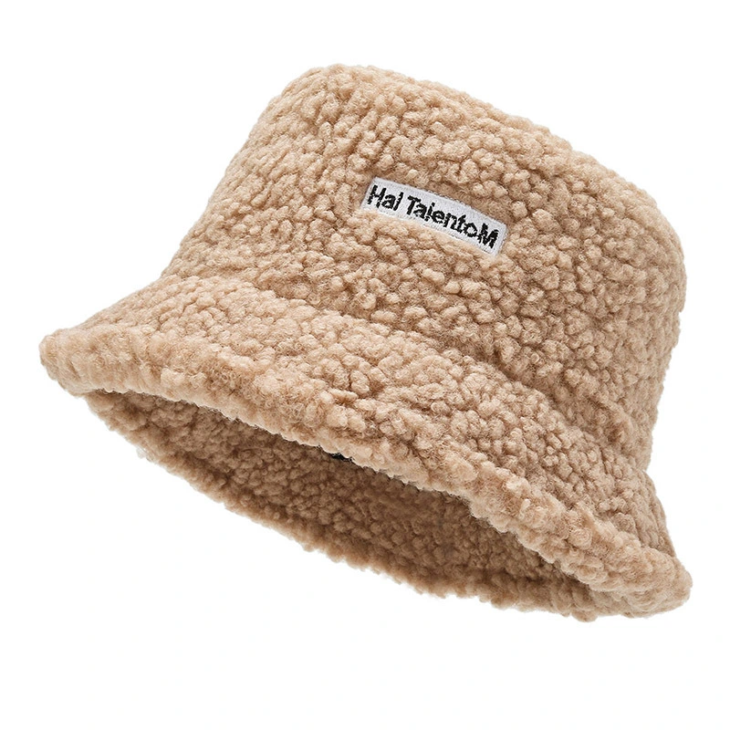 Fashion Winter Warm Fur Customized Woven Label Bucket Hat for Women