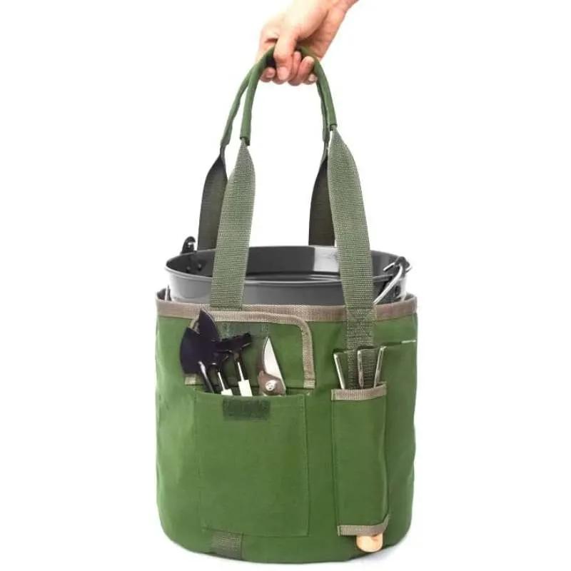 Garden Tools Bucket Bag, Gardening Organizer Tote for 5 Gallon Buckets with Pockets, Garden Canvas Bags for Tools