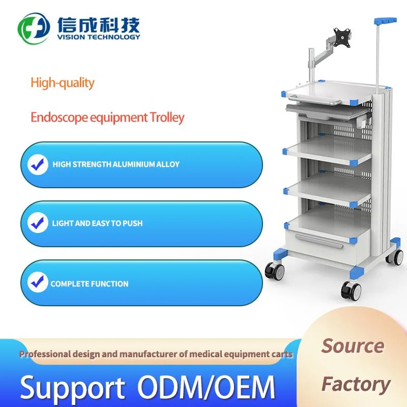 Medical Carts Trolley for Endoscopy Procedures with Height-Adjustable Top and Built-in Tray