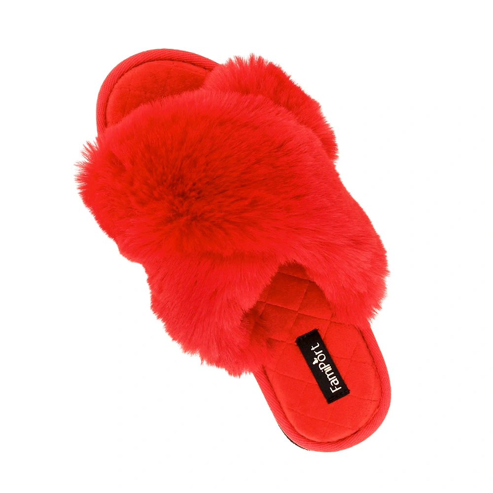 Women&prime; S Fuzzy Slippers Cross Band Memory Foam House Slippers Open Toe