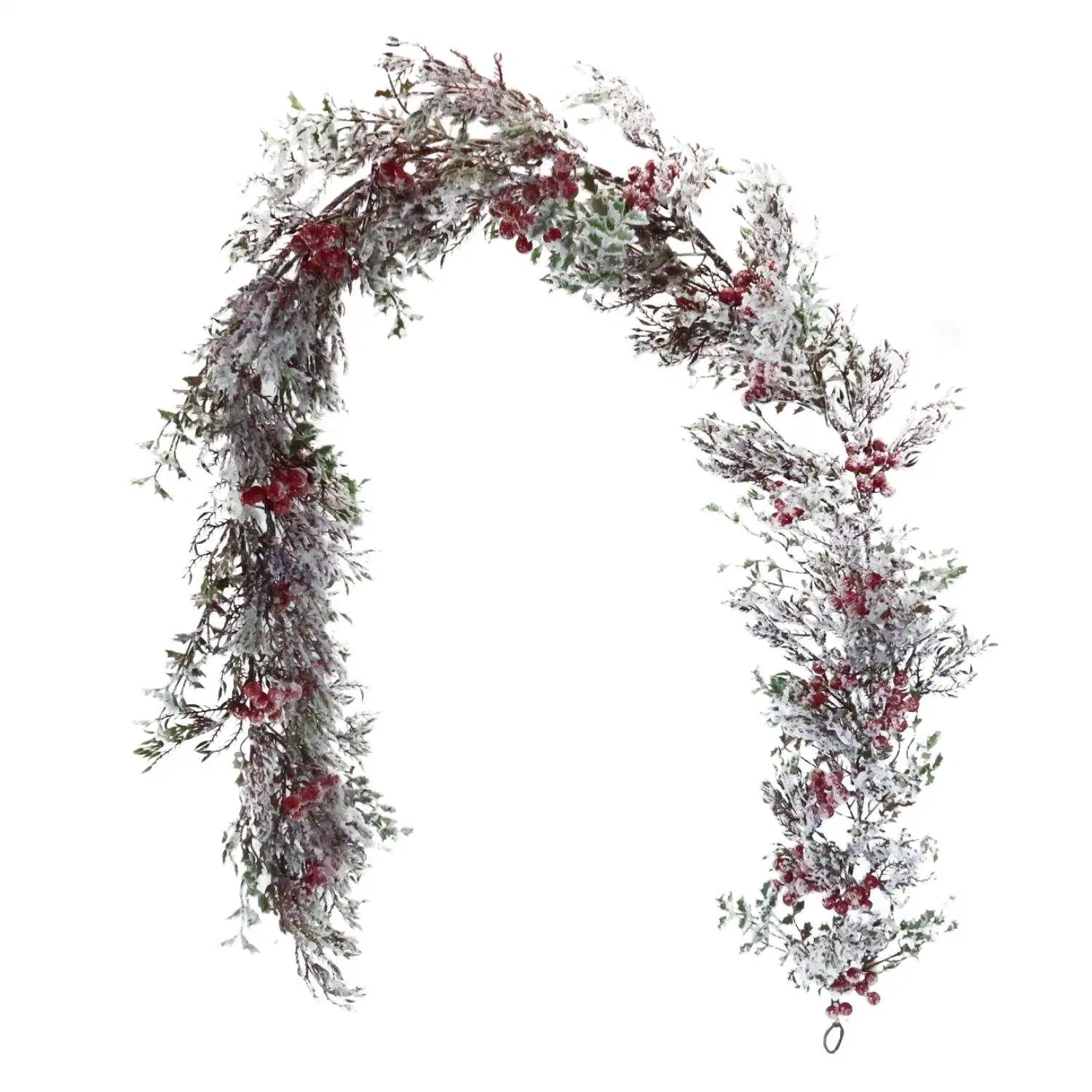Wall Hanging Decor Frosted Christmas Decoration Wreath with Red Berries and Twigs Snowy Christmas Garland