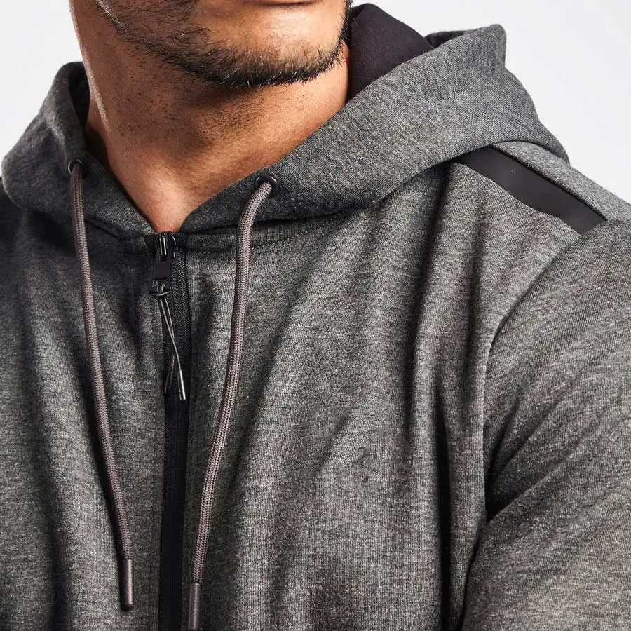 Custom Grau Full Zip Up Hoodie Baumwolle Gym Jacke für Männer