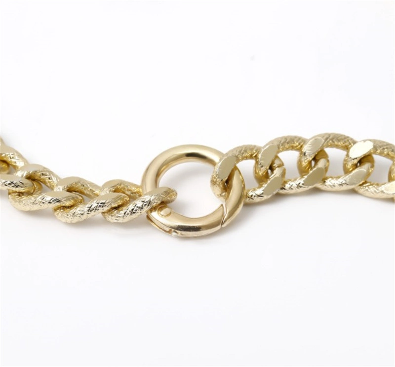 European and American Gold Hip-Hop Punk Cuban Chain Metal Thick Chain Single Layer Pattern Ring Fashion Jewellery Necklace for Women