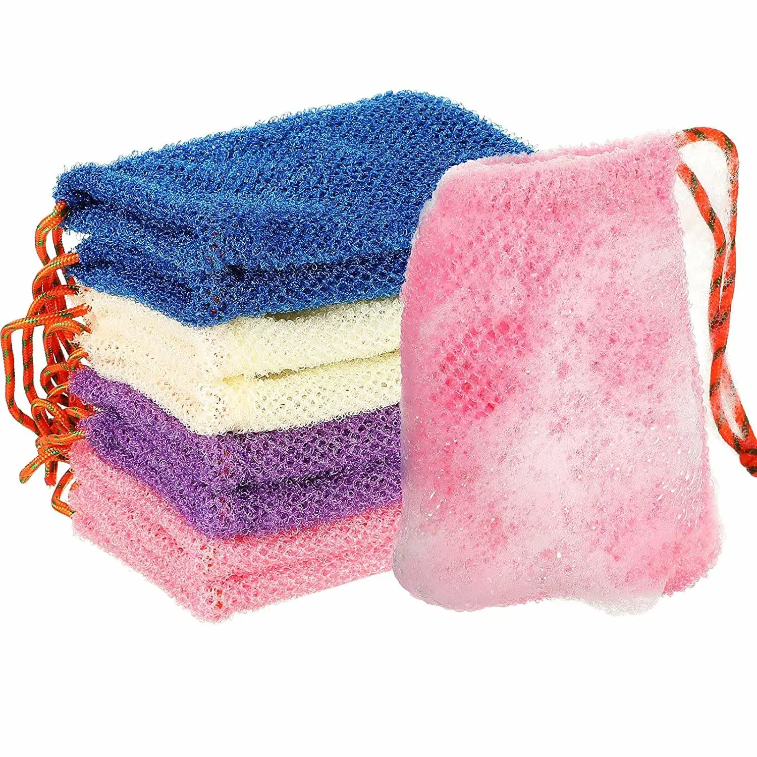 Premium Durable Exfoliating Mesh Pouch Soap Saver Scrubber Nylon Cotton Mesh Soap Bag for Foaming Drying Soap