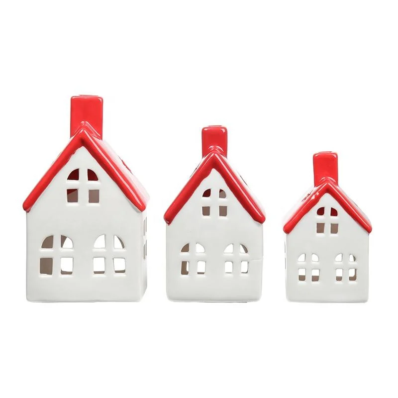 Resin Houses Ornaments Candle Jars White Christmas Modern Decoration Ceramic Village Houses