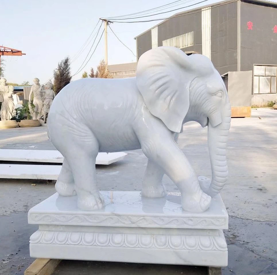 Escultura de gran tamaño personalizada mano tallada Piedra de mármol Elefante Estatua Escultura