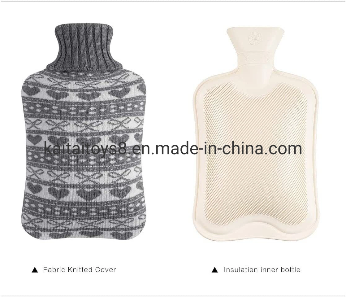 500ml 1000ml 2000ml 2L Natural Rubber Hot Water Bottle Bag with Knit Cover Classic Pattern