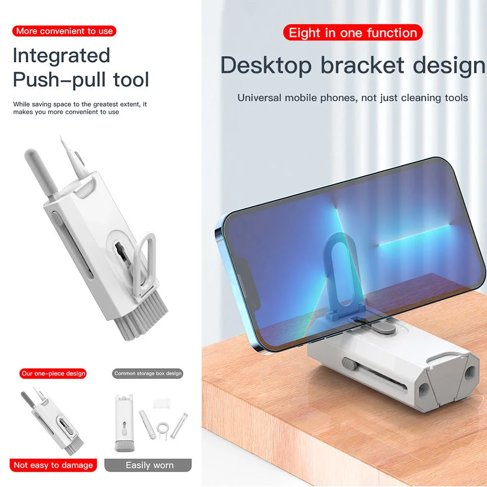 Multifuncional 7 en 1 lector de pantalla del teléfono de teclado limpiar el polvo de esponja de tapones de la lente del kit de cepillo de limpieza