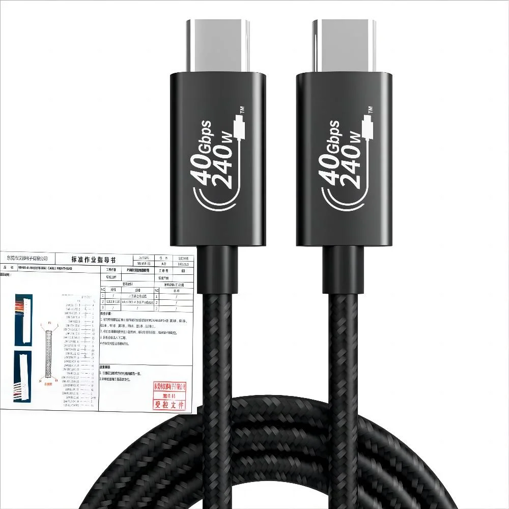 كبل بيانات بقوة 240 واط مع شحن سريع متوافق مع USB4.0 Thunder وLightning بالنسبة إلى كبل شحن الكمبيوتر المحمول المحمول من نوع TPC Game Console