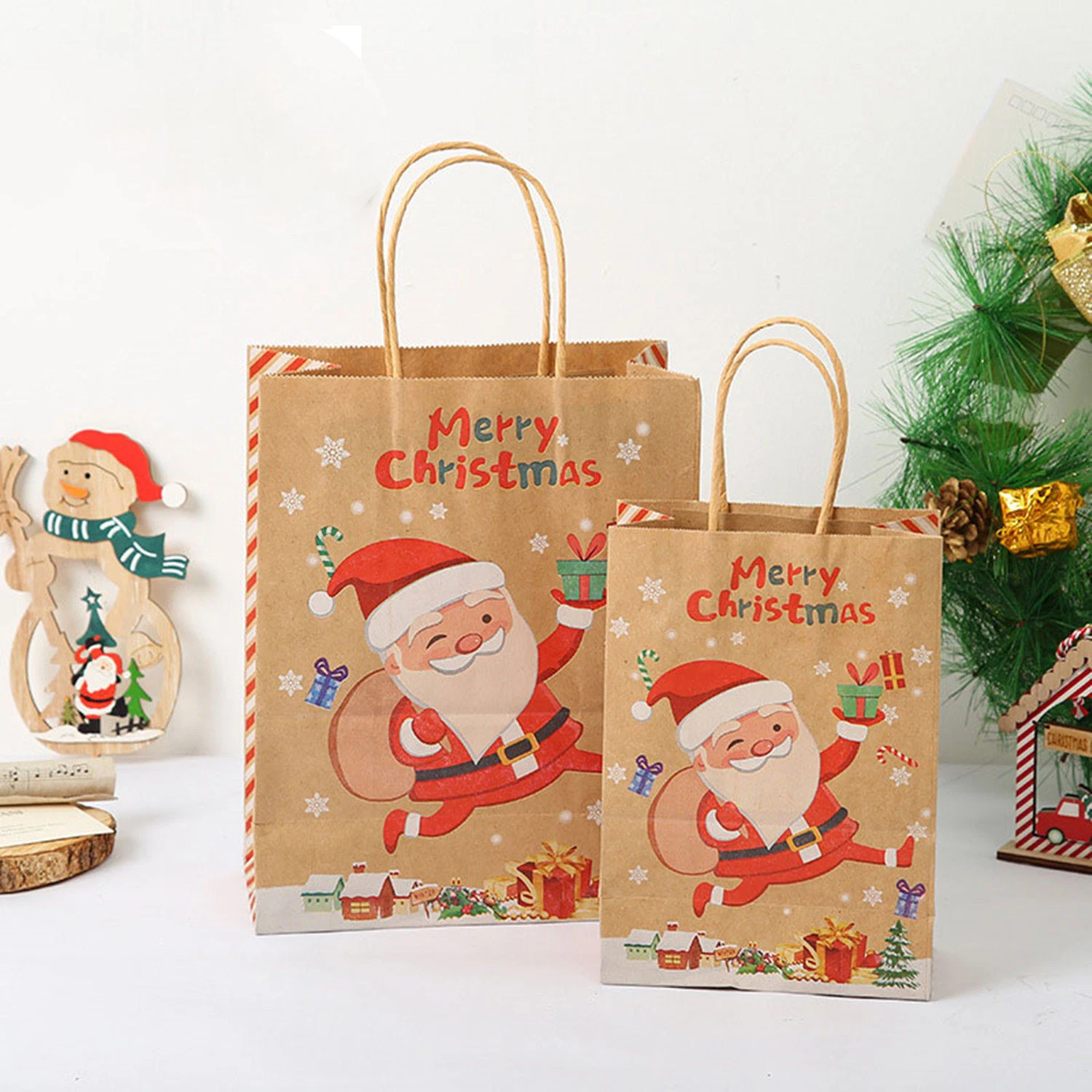 Recycled Eco-Friendly Christmas Gift Bags, Handbags, Biodegradable Shopping Custom Bags, Kraft Paper Bags, Hot Products