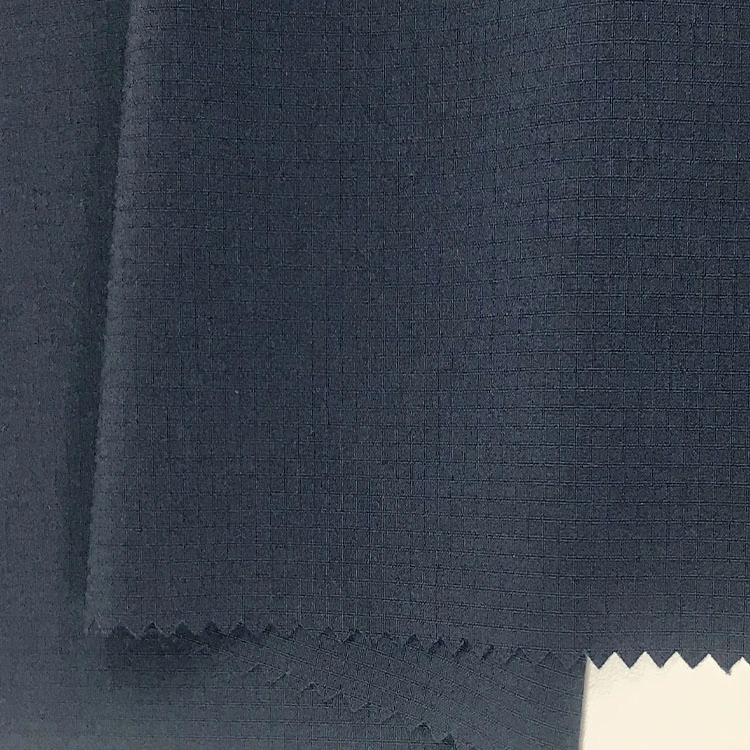 China Manufacturer 75D Double-Line Check Four-Way High Stretch Dark Blue Polyester Fabric Hot Products Garment Clothing