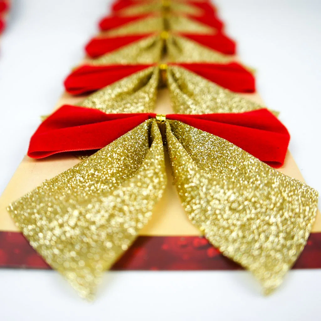 Gold Glitter Christmas Ornament Christmas Ribbon Bows for Tree Decoration