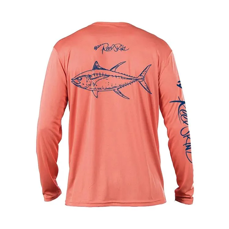 Custom T Shirt Fishing Long Sleeve Polyester SPF Fishing Shirt Blue for Men