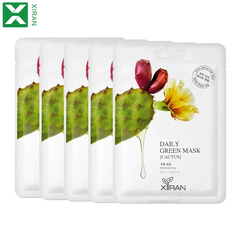 Private Label 100% Eco-Friendly Bamboo Sheet Skin Moisturizing Daily Vegan Green Cactus Facial Sheet Mask