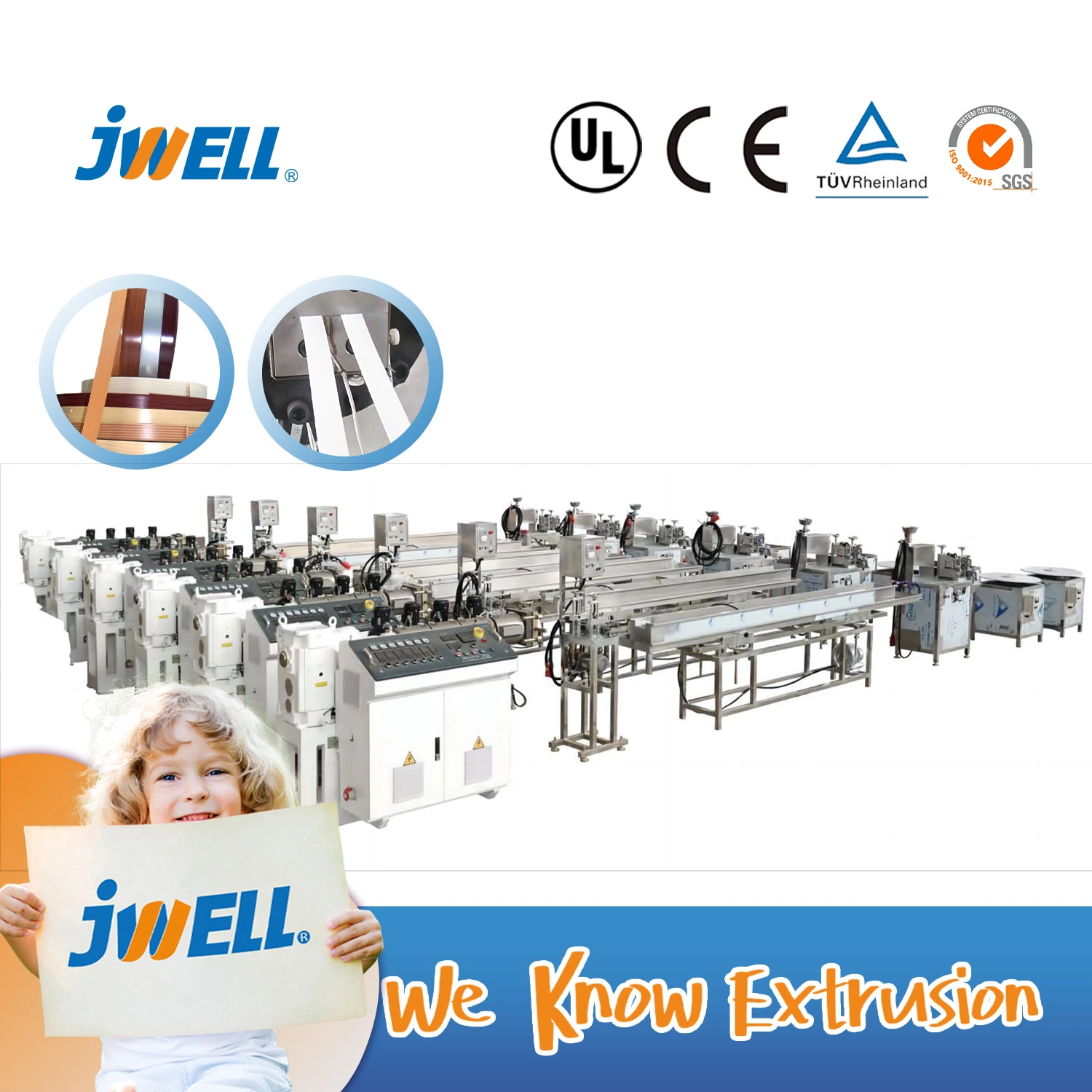 Jwell Plastic PVC Edge Banding Production Line for Door Covers/Frame/Window Covers