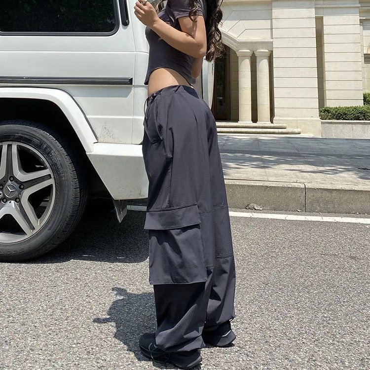 Street Wide-Leg Pants Drawstring Quick-Drying Retro Hot Girl Hip-Hop Bundle Feet Parachute Pants Loose Overalls