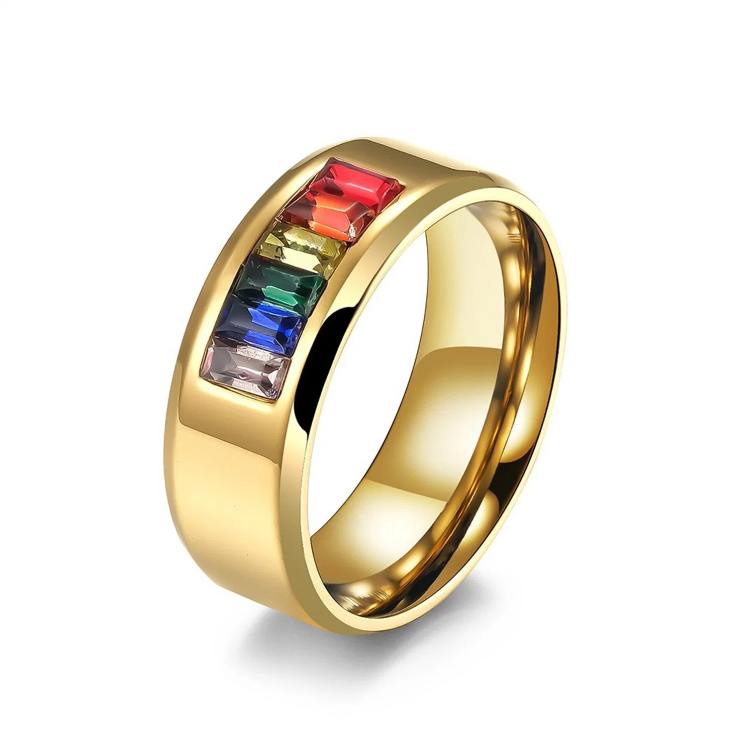 Bisutería anillo de acero de titanio Gay Lala piedras del arco iris La bandera Gay pareja Anillo de la fábrica de joyas RSS de las ventas2073