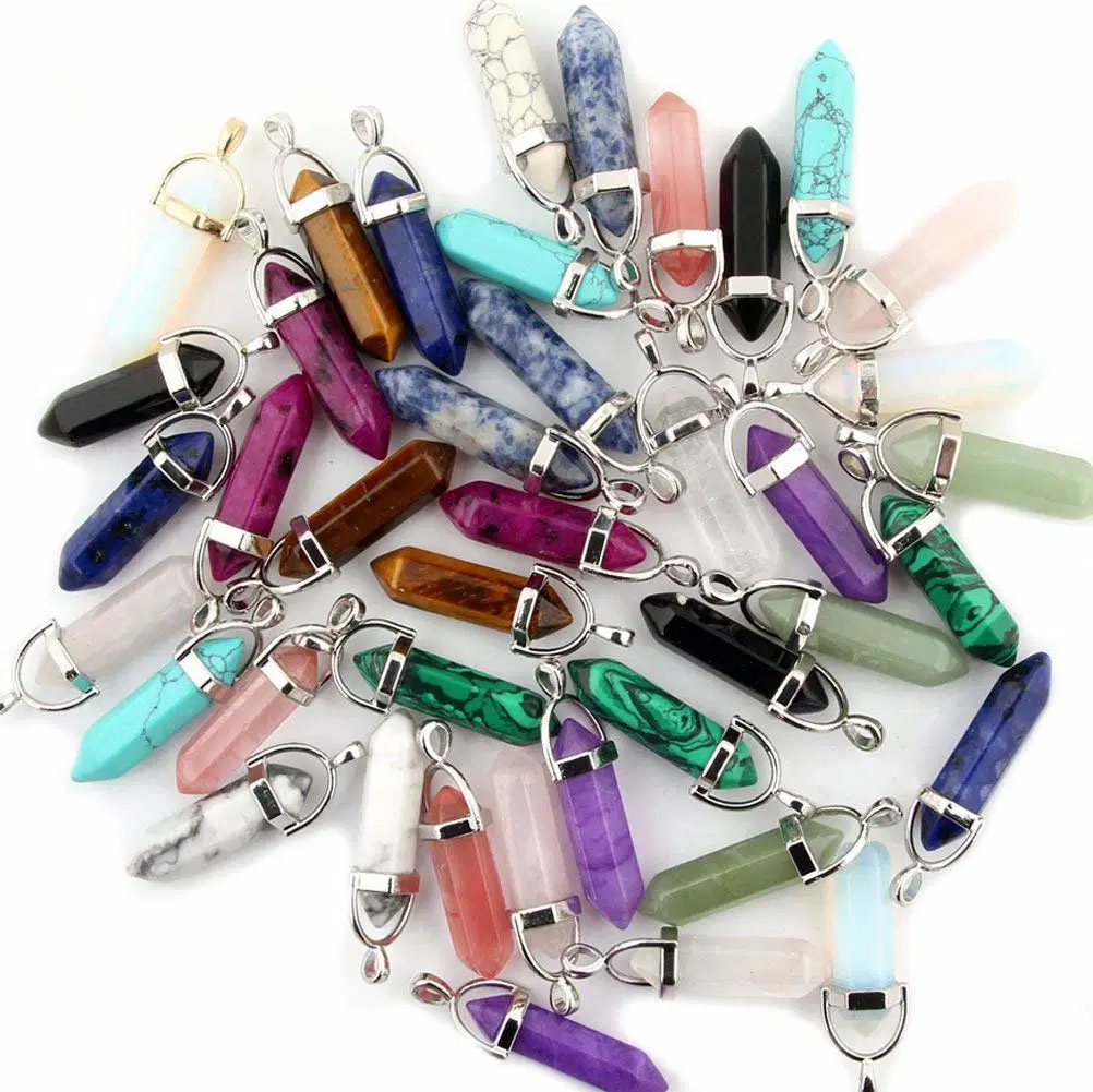 Gemstone Bullet Meditation Healing Pointed Chakra Crystal Stone Random Color Pendants for Necklace Jewelry Making