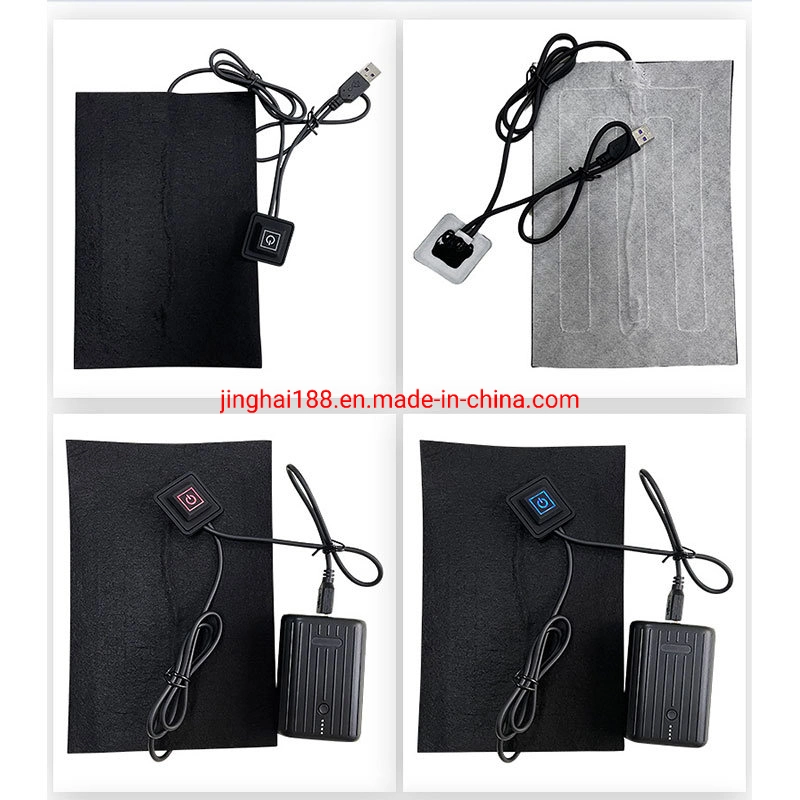 Botón de silicona USB Batería calefacción eléctrica de notas, compuesto de infrarrojo lejano Almohadilla de fibra (14*21cm), apto para chalecos chaquetas de invierno//zapatos, etc