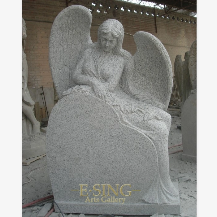 White Granite Marble Angel Heart Headstone Monument Tombstone