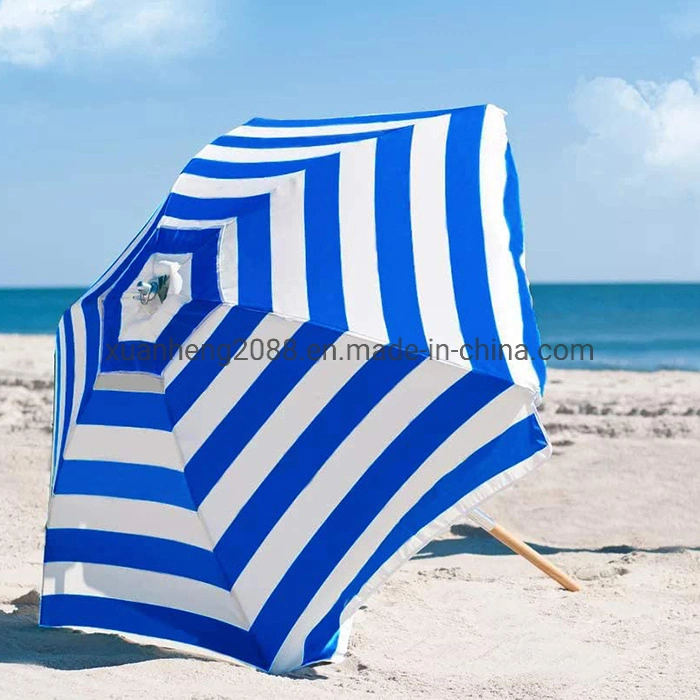 BSCI Factory OEM Promotional Advertising Folding Adjustable Beach Umbrellas Sun Parasols Outdoor UV Resistant Stripe Beach Garden Backyard Coffee Umbrella