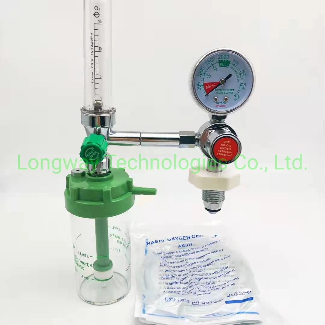 Oxygen Regulator and Flowmeter with Humidifier Bottle for Oxygen Cylinder Use