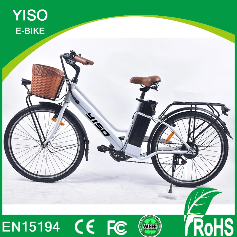 Fashion Guangzhou Yiso Motorized Cheap Steel Frame Motor Electric E-Bike with V Brake and Basket