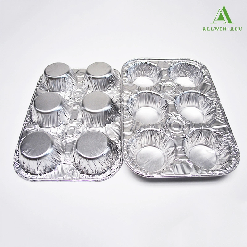 Hogar de huevo Inicio Cupcake lámina de aluminio de molde para hornear 6 huevos de aluminio del compartimento de las bandejas de inicio