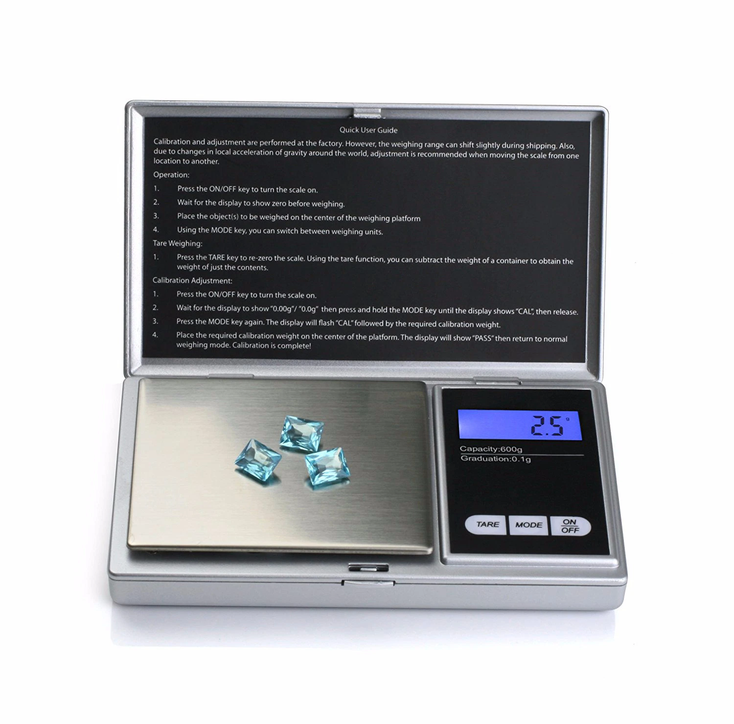 Ecrã LCD de 100/200/300/500g com escala de bolso digital e plataforma em aço inoxidável Para medições precisas (BRS-PS02)