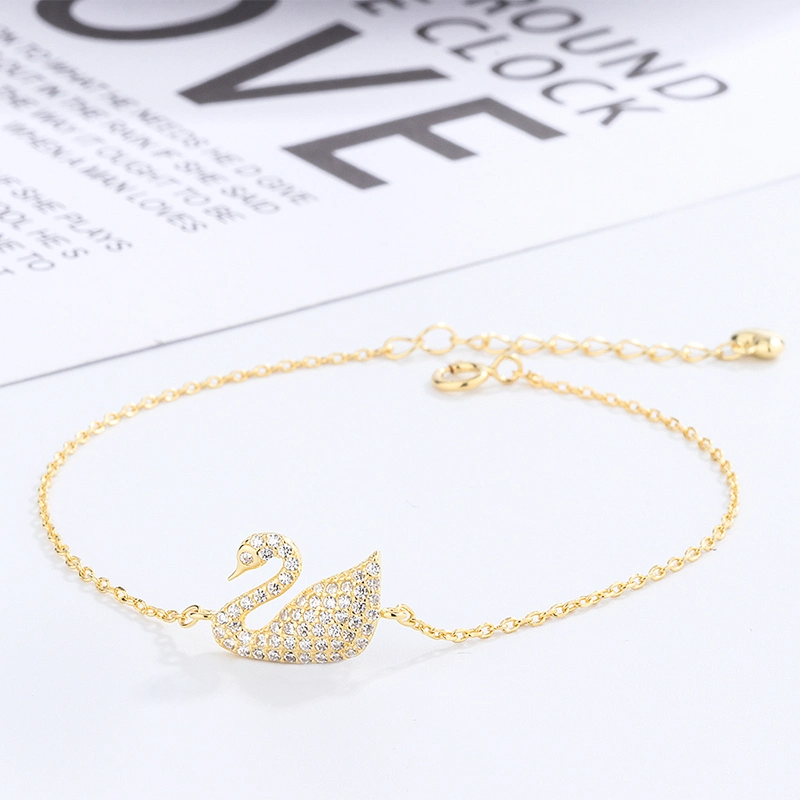 Original Design Elegant 925 Sterling Silver Swan 24K Gold Women Jewelry Bracelet