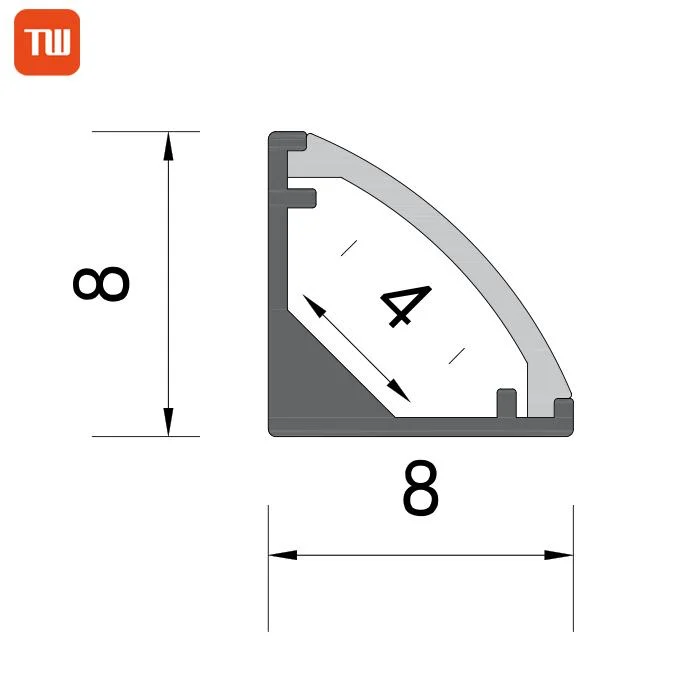 Tw0808c Right Angle Corner LED Aluminium Profile for 8mm Cabinet Strip LED Bar Light