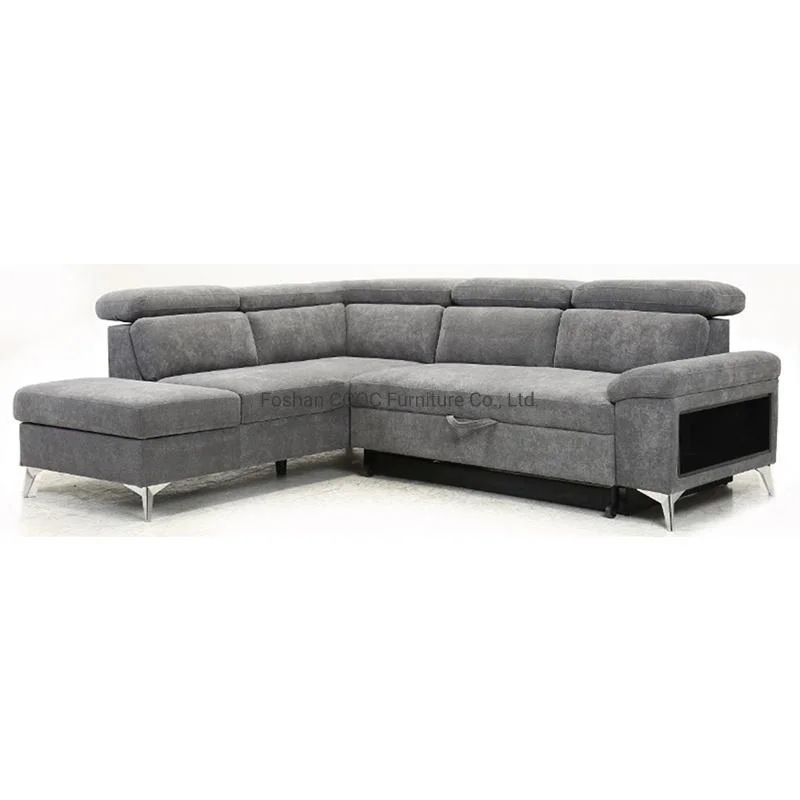 Chinese Wholesale Modern Apartment Home Furniture Velvet Recliner Sectional Sofa Bed Leisure Living Room Office Storage Sleeper Couch Furniture with Ottoman