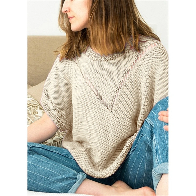 Spring Casual Short Sleeve Loose Hollow Women Pullover Knit Sweater