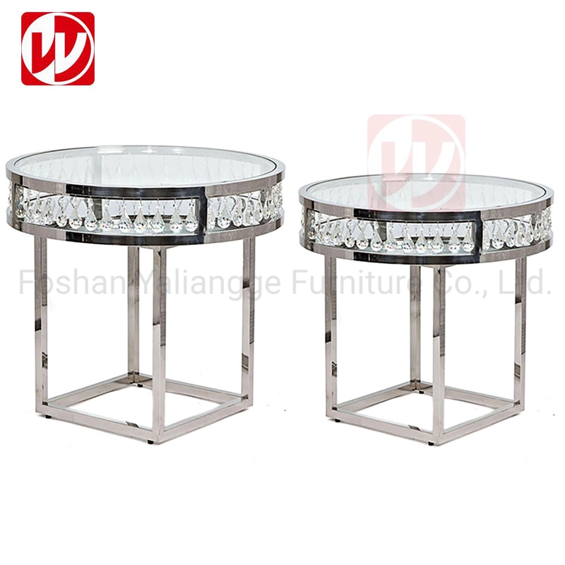 Luxury Wedding Crystal Round Table Dessert Stand Table Silver Stainless Steel Party Cake Table