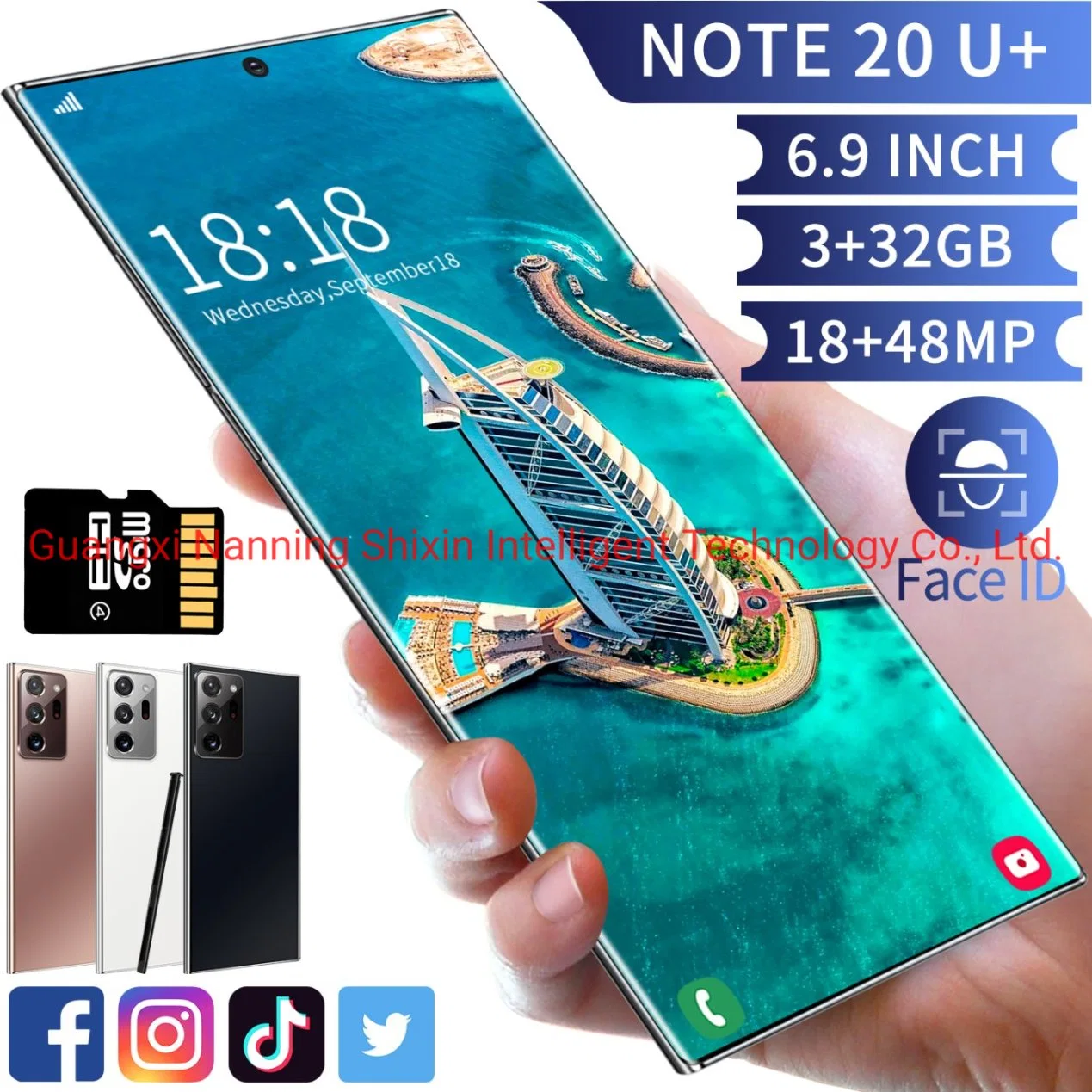 Note20u+ Smartphone 3+32GB Amoled Screen Android 10.0 Telephone with Face Unlock