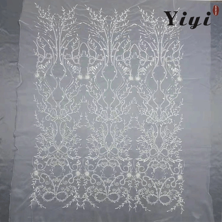 New Custom Designgradient Row 3D Solid Color Beads Mesh Embroidery Lace Tulle Fabric