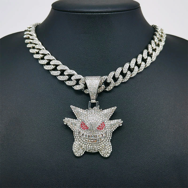 Trendy Hiphop Cuban Link Chain Gengar Cartoon Silver Gold Plated Pendant Necklaces Accessories for Women Men Fashion Jewelry