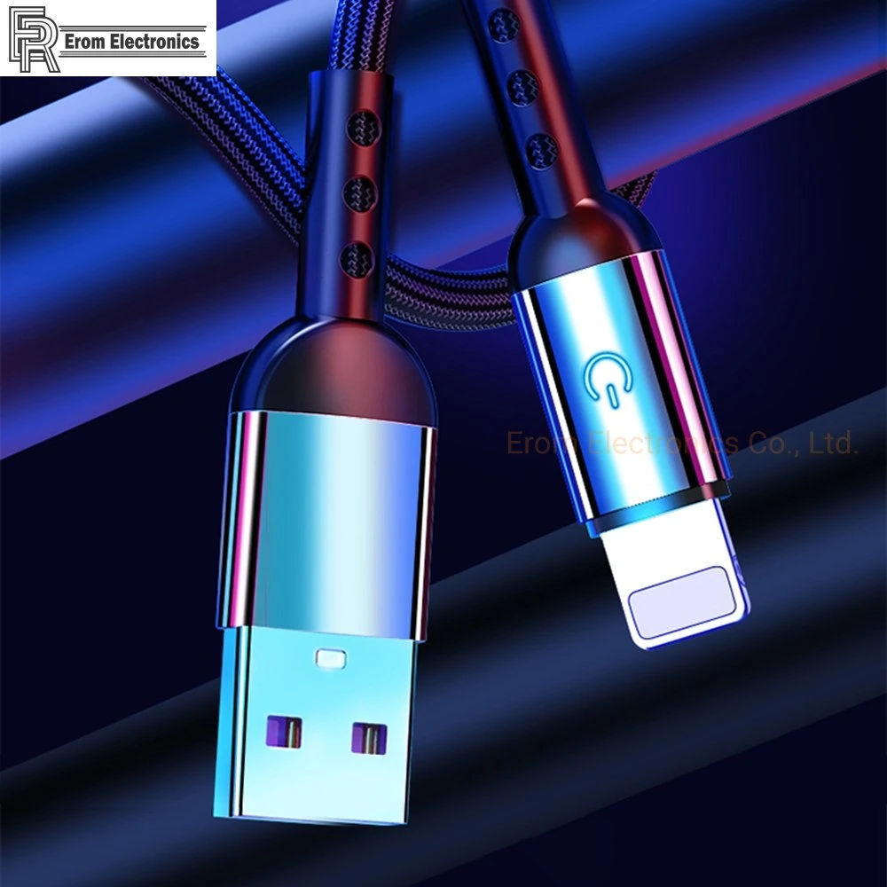 Top Quality OEM 2.1A Aluminum 1.2m Pd Alloy Braided LED Light Phone Accessories Fast Charging Data Cable for Iphones