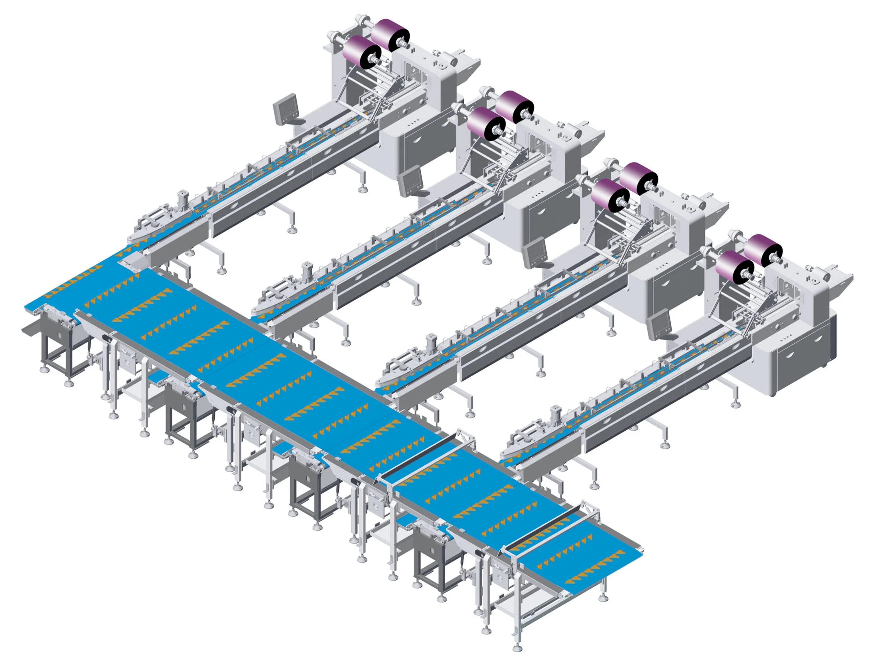 Embalagem automática de bolo de camada Máquina de Cintadora de fluxo horizontal Máquina