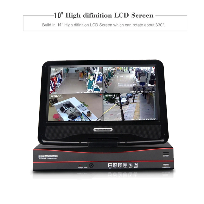 10.1inch LCD Monitor DVR NVR 4CH 1080n 5 in 1 Hybrid Video Recorder