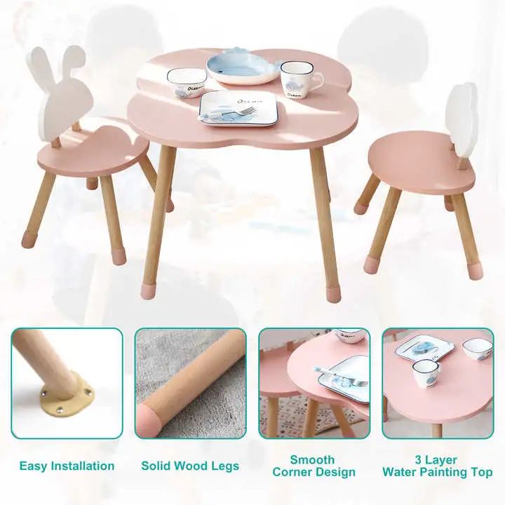 New Material Kids Wood Table and 4 Chair Set