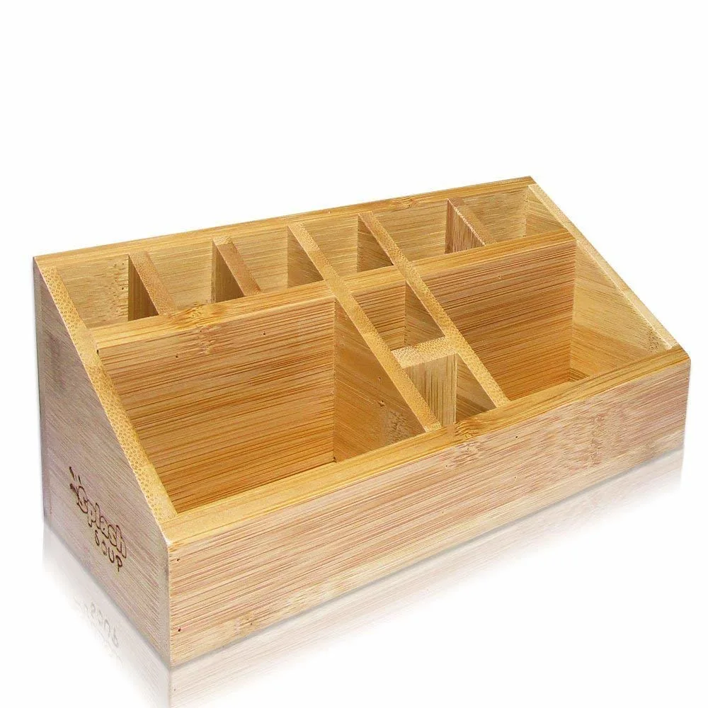 Small Multifunctional Bamboo Organizer Desk Caddy Home Office Accessory Tray School Art Supply Holder Pen Pencil Brush Compartment Collection