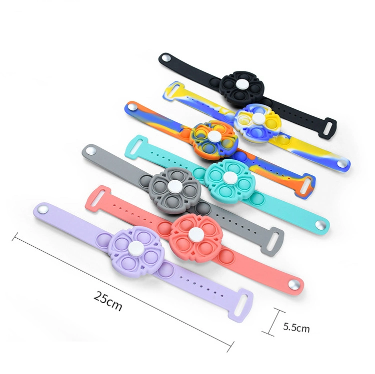 Wearable New Relief Stress Press Rotating Silicone Spinner Bracelet Wristband Bubble Fidget Toy for Kids Anxiety