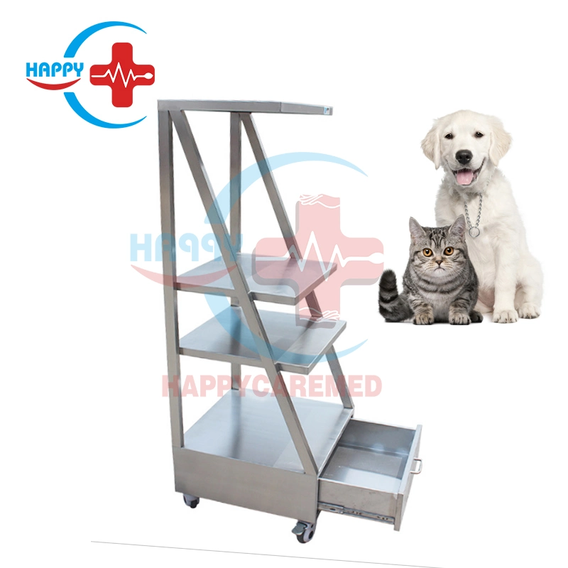 Hc-R021 Stainless Steel Veterinary Instruments Trolly Animal Pet Trolley Treatment Table