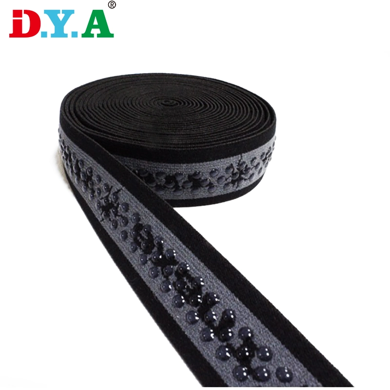 Customize Rubber Texture Silicone Nylon Elastic Non-Slip Black Grip Elastic for Clothing