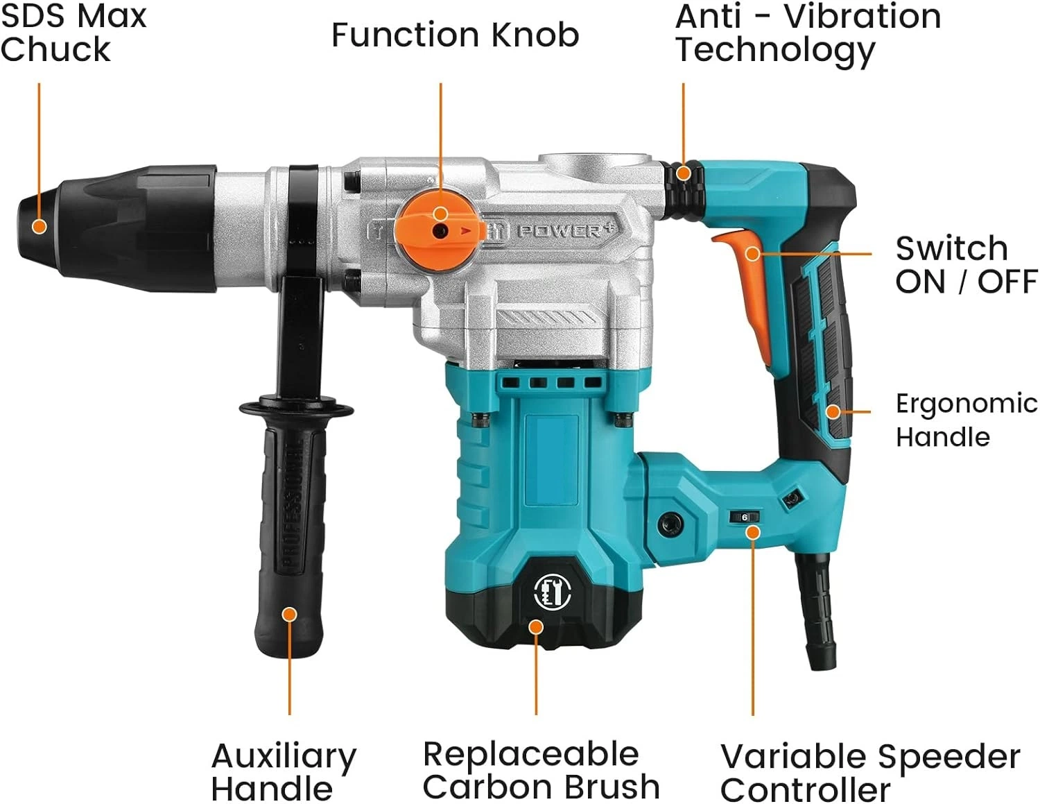 Hot! 1-9/16" SDS-Max Heavy Duty Rotary Hammer with Vibration Control, Safety Clutch