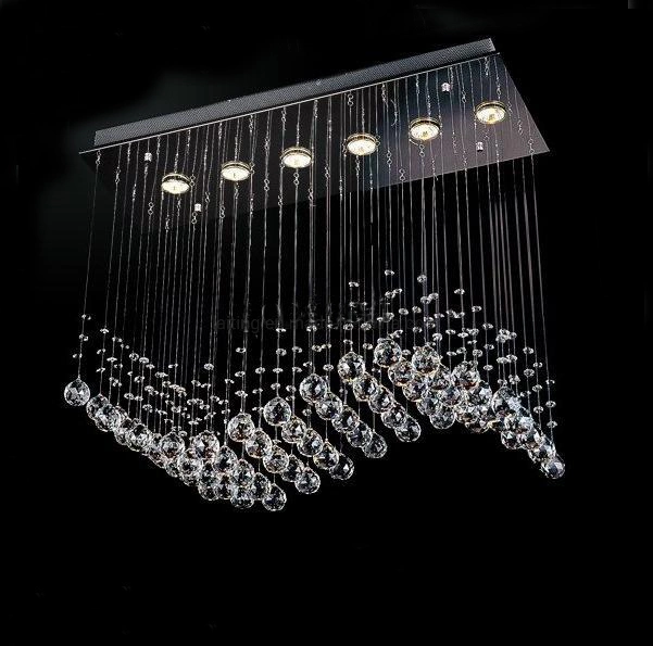 Modern Wave K9 Crystal Hanging Wire Ball Square Pendant Lamp Lighting Fixture Rain Drop Curtain Glass Chandelier LED Light