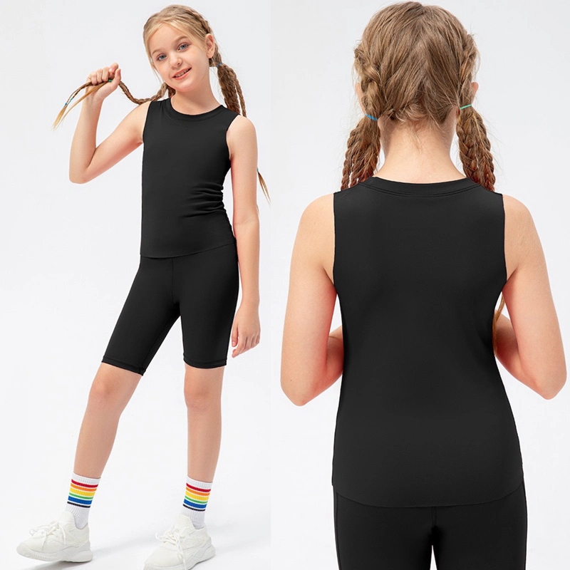 Children&prime; S Summer 2 PCS Gym Dance Clothes for Little Girls, Custom Activewear Set Cute Crew Neck Tank Top + Compression Gym Dance Shorts Sports Wear