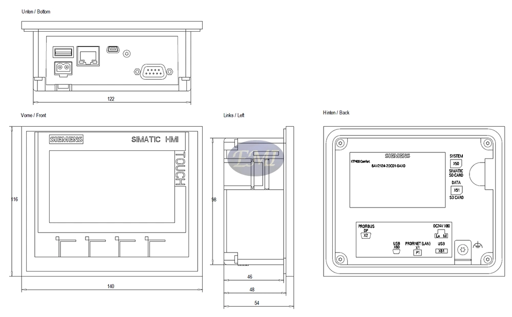 6AV2124-2DC01-0ax0 Ktp400 Key/Touch Operation 4 in Widescreen TFT Display 4 MB Configuration Memory Comfort Panel Profinet Interface HMI Industrial Monitor