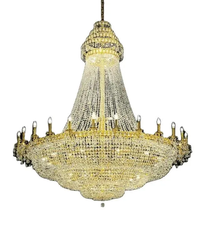 Lampe or de luxe à grand lustre en cristal pour le bâtiment duplex de la villa Maison Hall escalier en spirale Temple projet d'éclairage